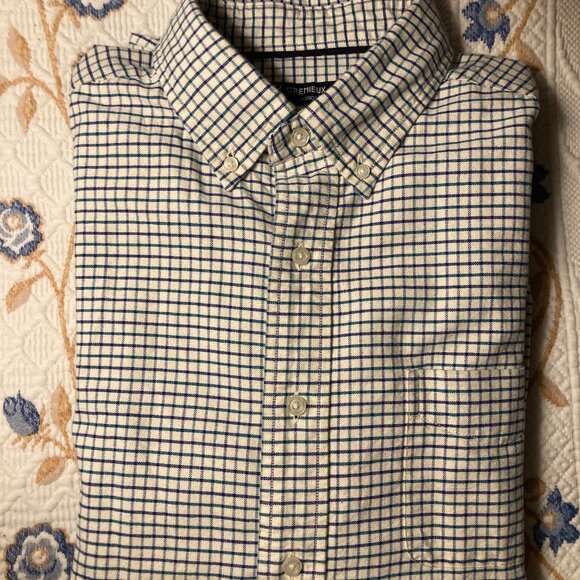 Vintage Cremieux - Size L - White with Subtle Blue / Purple plaid - Picture 1 of 9
